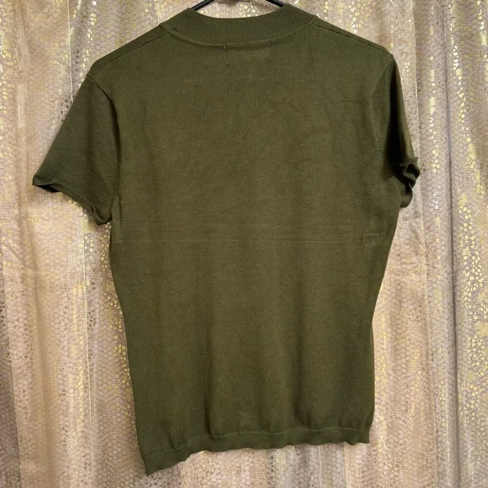 Philosophy Dark Army Green‎ Lightweight Fitted Short Sleeve Sweater Top Large